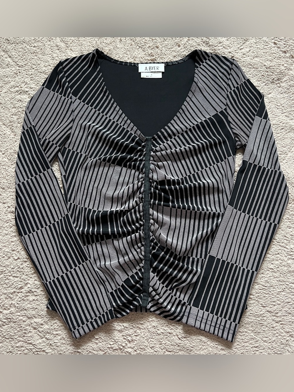 Vtg A. Byer V-Neck Abstract Ruched Top 90s Y2K Whimsical Goth Preppy Sz M